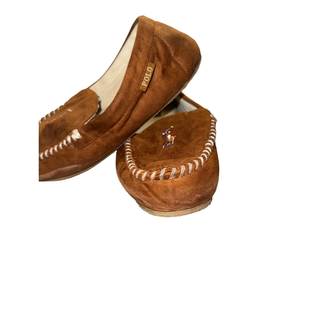 Polo Ralph Lauren Brown Suede Moccasin Slippers Pony Logo Men's Size 12